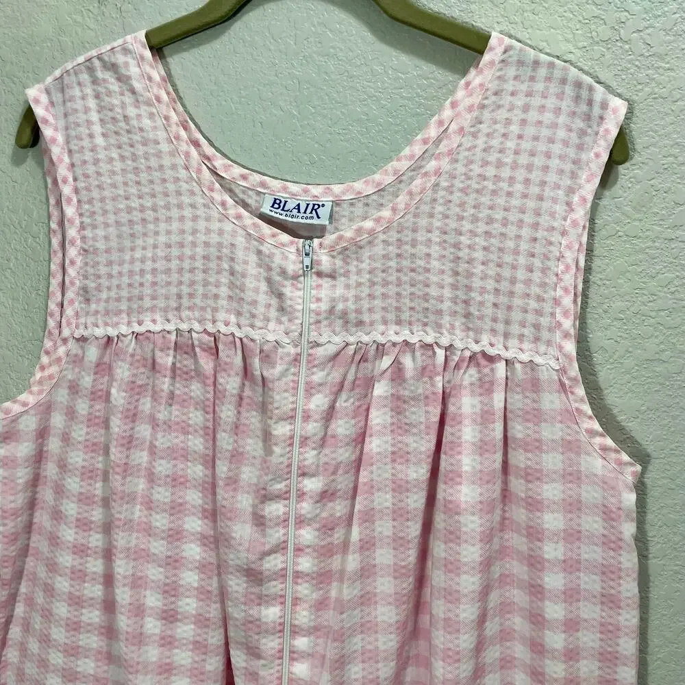 Vintage 1980s Blair Pink & White Gingham Sleeveless House Dress Womens Large - Picture 9 of 10
